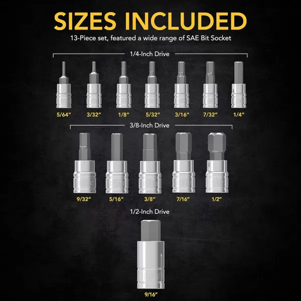 imageLEXIVON HEX Bit Socket Set Premium S2 Alloy Steel  13Piece Metric 2mm  14mm Set  Enhanced Storage Case LX141SAE 13pc