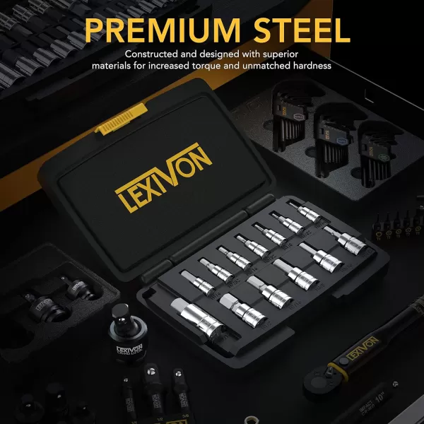 imageLEXIVON HEX Bit Socket Set Premium S2 Alloy Steel  13Piece Metric 2mm  14mm Set  Enhanced Storage Case LX141SAE 13pc