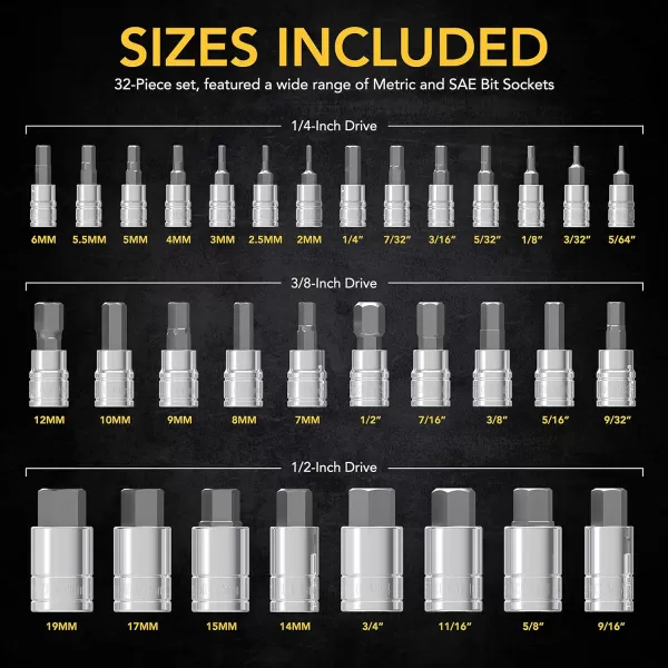 imageLEXIVON Impact Socket Set 6 Total Lug Nut Size  Innovative Flip Socket Design Cover Most Commonly Inch ampamp Metric Used Sizes  CrMo Steel  Fully Impact Grade LX111HEX 32pc