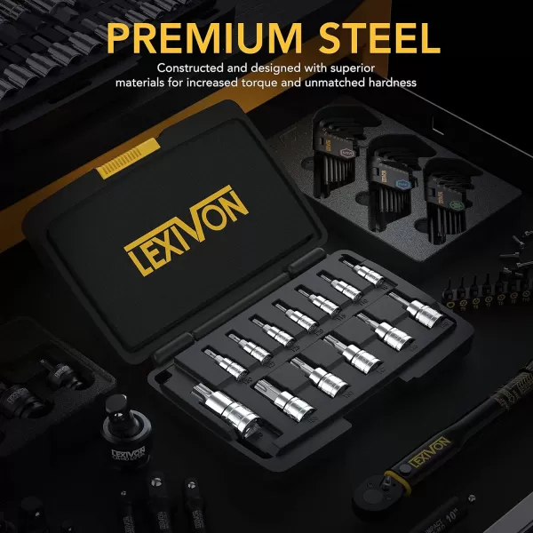 imageLEXIVON Torx Bit Socket Set Premium S2 Alloy Steel  13Piece Star T8  T60 Set  Enhanced Storage Case LX14316Piece Torx Set T8T60