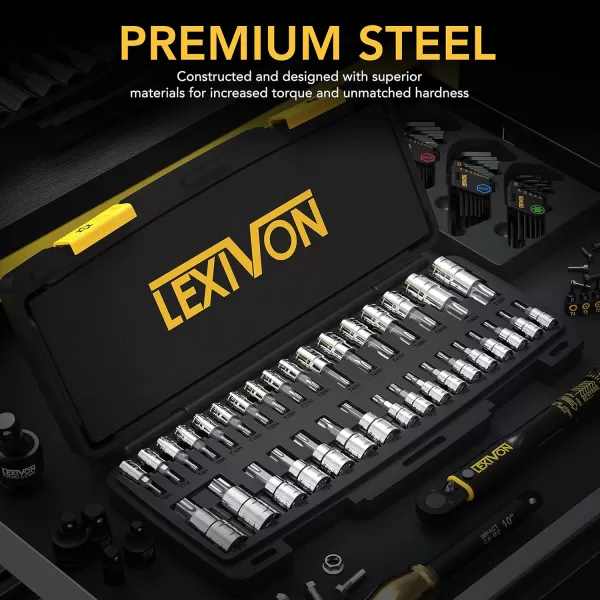 imageLEXIVON Torx Bit Socket Set Premium S2 Alloy Steel  13Piece Star T8  T60 Set  Enhanced Storage Case LX14334Piece Torx Set T6T70