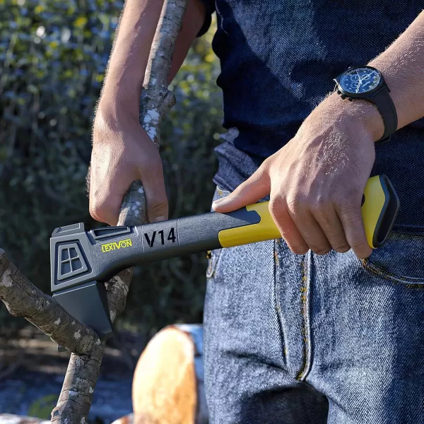 imageLEXIVON V14 Camping Hatchet 14Inch Axe  Ergonomic TPR Grip Lightweight FiberGlass Composite Handle  Protective Carrying Sheath Included LXV14V14Camping Hatchet