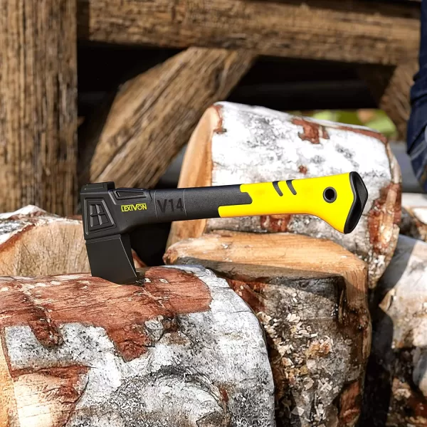imageLEXIVON V14 Camping Hatchet 14Inch Axe  Ergonomic TPR Grip Lightweight FiberGlass Composite Handle  Protective Carrying Sheath Included LXV14V14Camping Hatchet
