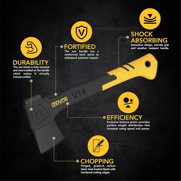imageLEXIVON V14 Camping Hatchet 14Inch Axe  Ergonomic TPR Grip Lightweight FiberGlass Composite Handle  Protective Carrying Sheath Included LXV14V14Camping Hatchet