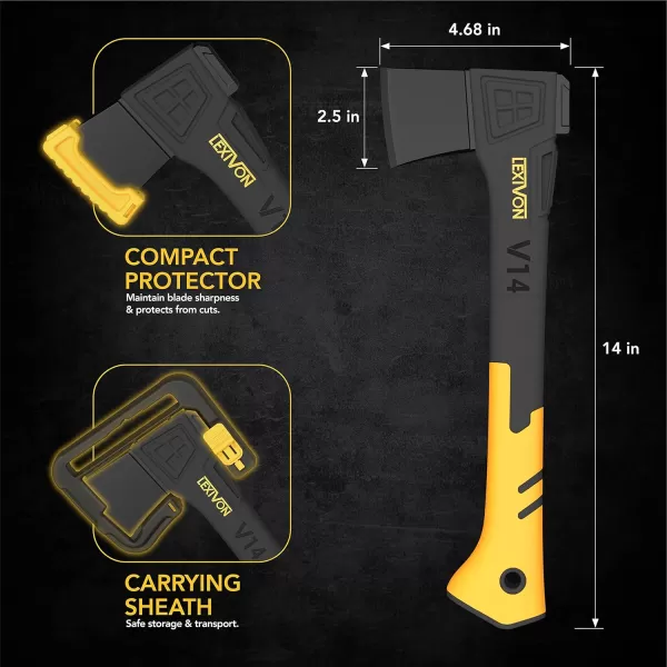 imageLEXIVON V14 Camping Hatchet 14Inch Axe  Ergonomic TPR Grip Lightweight FiberGlass Composite Handle  Protective Carrying Sheath Included LXV14V14Camping Hatchet