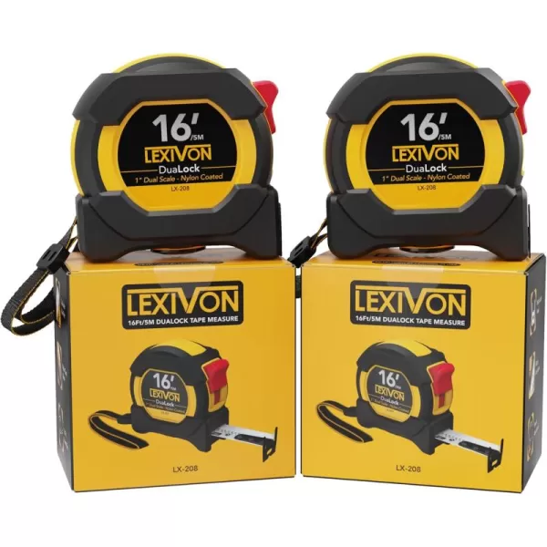 imageLEXIVON 3Pack 16Ft5m DuaLock Tape Measure  1Inch Wide Blade with Nylon Coating Matte Finish White ampamp Yellow Dual Sided Rule Print  FtInchFractionsMetric LX207X32PK16FT DuaLock
