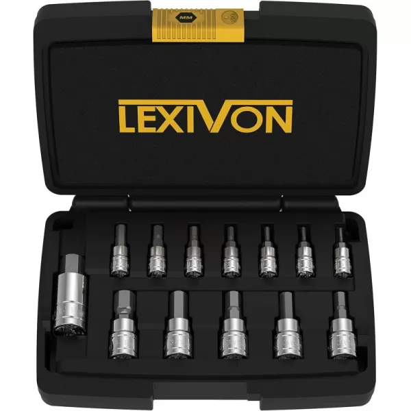 imageLEXIVON HEX Bit Socket Set Premium S2 Alloy Steel  13Piece Metric 2mm  14mm Set  Enhanced Storage Case LX141METRIC 13pc