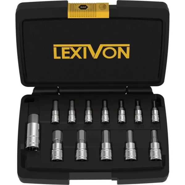 imageLEXIVON HEX Bit Socket Set Premium S2 Alloy Steel  13Piece Metric 2mm  14mm Set  Enhanced Storage Case LX141SAE 13pc