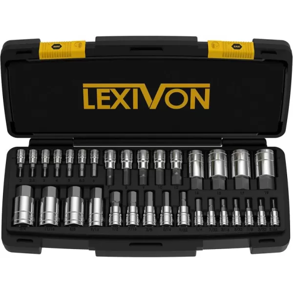 imageLEXIVON Impact Socket Set 6 Total Lug Nut Size  Innovative Flip Socket Design Cover Most Commonly Inch ampamp Metric Used Sizes  CrMo Steel  Fully Impact Grade LX111HEX 32pc