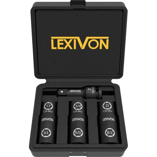 imageLEXIVON Impact Socket Set 6 Total Lug Nut Size  Innovative Flip Socket Design Cover Most Commonly Inch ampamp Metric Used Sizes  CrMo Steel  Fully Impact Grade LX1116 Lug nut sizes