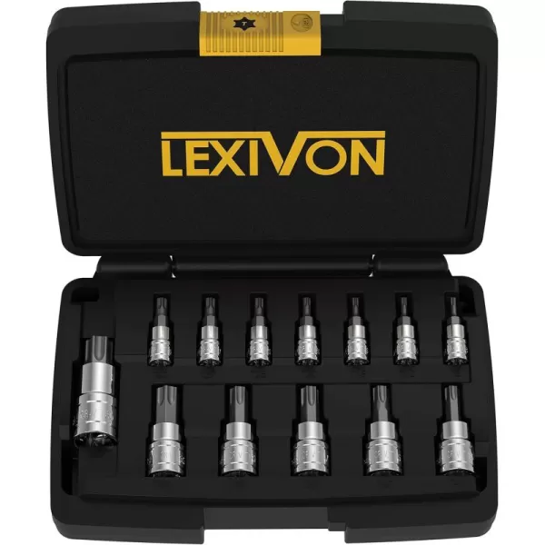 imageLEXIVON Torx Bit Socket Set Premium S2 Alloy Steel  13Piece Star T8  T60 Set  Enhanced Storage Case LX14316Piece Torx Set T8T60