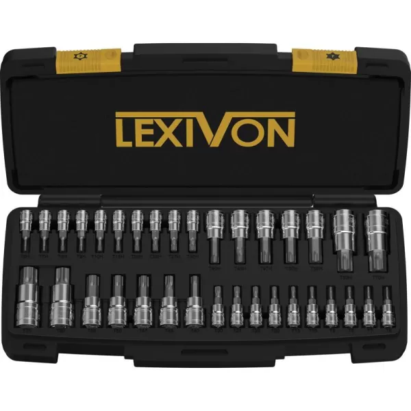 imageLEXIVON Torx Bit Socket Set Premium S2 Alloy Steel  13Piece Star T8  T60 Set  Enhanced Storage Case LX14334Piece Torx Set T6T70