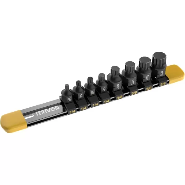 imageLEXIVON Triple Square Bit Socket Set  8Piece M4M16 Dual Drive Super Short 12Point XZN Premium S2 Steel Aluminum Storage Rail LX145SShort XZN