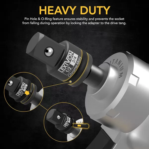 imageLEXIVON 12quot ampamp 34quot Impact Socket Adapter 2Piece Set  12quot  34quot Reducer and Increaser ChromeMoly Steel  Fully Impact Rated LX403Single Adapter 12 to 34