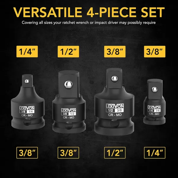 imageLEXIVON 2Pack Impact Grade Socket Adapter Set 3quot Extension Bit With Holder  3Piece 14quot 38quot and 12quot Drive Adapt Your Power Drill To High Torque Impact Wrench LX101X27Piece Impact Adapter  Reducer Combo Set