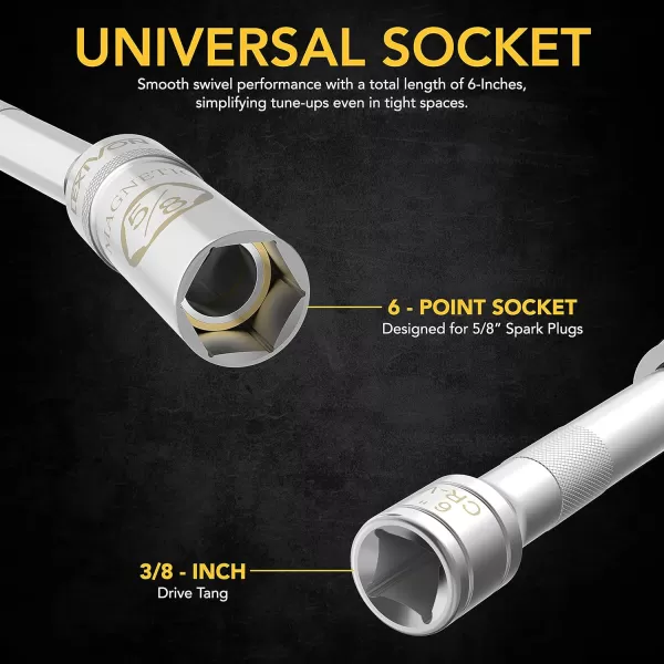 imageLEXIVON 58quot Swivel Magnetic Spark Plug Socket 38quot Drive x 10quot Total Length  Enhanced Magnetic Design with Thin Wall Socket Crv Steel LX12258Inch x 6Inch