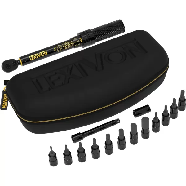 imageLEXIVON Bike Torque Wrench 14Inch Dr 15Piece Kit  72Tooth Gear DualDirection Click Type 226 Nm  1772301 inlb LX191Bike Torque wrench kit