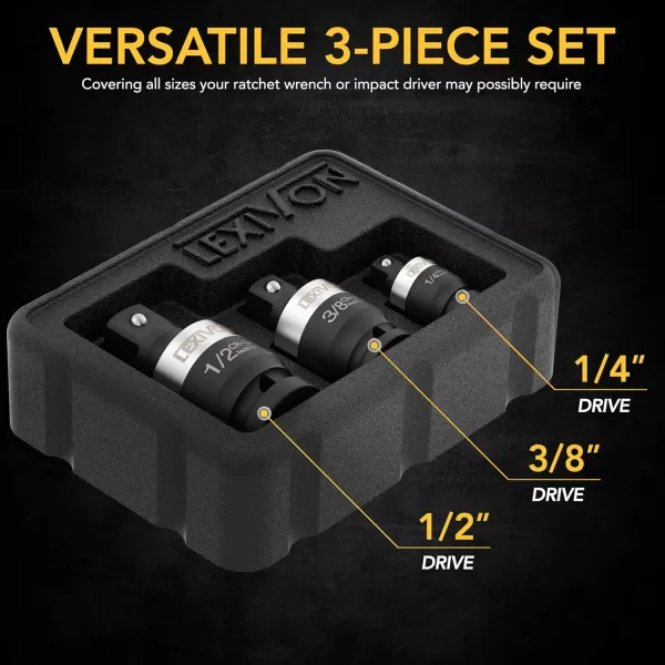 imageLEXIVON Impact Universal Joint  Patented SLIM Design  3Piece 12quot 38quot and 14quot Socket Swivel Set  ChromeMolybdenum Steel Full Impact Grade LX113SSlimDesign