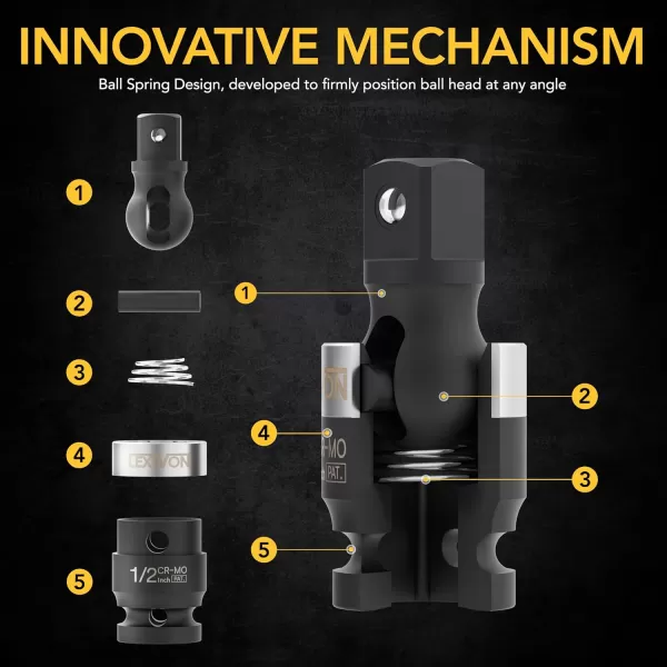 imageLEXIVON Impact Universal Joint  Patented SLIM Design  3Piece 12quot 38quot and 14quot Socket Swivel Set  ChromeMolybdenum Steel Full Impact Grade LX113SSlimDesign