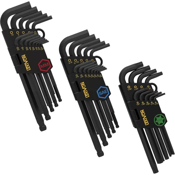 imageLEXIVON Master Wrench Key Set 35Piece Long Arm Ball End Hex Keys  3Pack MetricSAE ampamp Star Industrial Grade S2 Alloy Steel LX131Hex  Torx keys 35 pcs