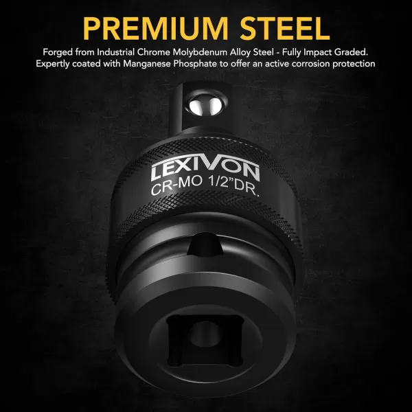 imageLEXIVON Premium Impact Universal Joint Socket Swivel Set  3Piece Ball Spring Design 12quot 38quot and 14quot UJoint Drive  CrMo Steel  Full Impact Grade LX113impact Universal joint Patented SLIM Design