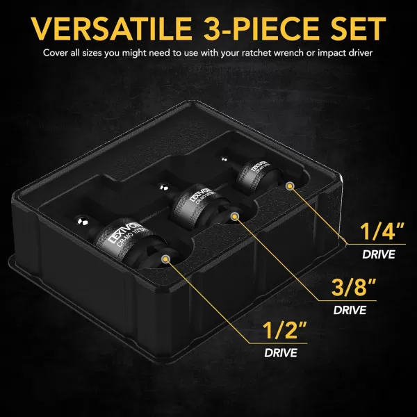 imageLEXIVON Premium Impact Universal Joint Socket Swivel Set  3Piece Ball Spring Design 12quot 38quot and 14quot UJoint Drive  CrMo Steel  Full Impact Grade LX113impact Universal joint Patented SLIM Design