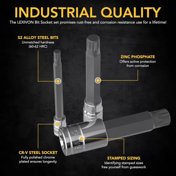 imageLEXIVON XZN Triple Square Spline Bit Socket Set Extra Long 4Inch  10Piece European Style M4  M18 Premium S2 Alloy Steel  Enhanced Storage Case LX145L