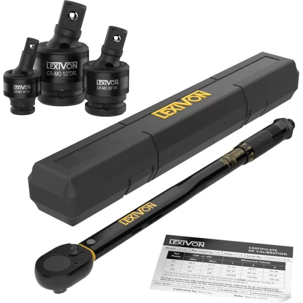 imageLEXIVON 12Inch Drive Click Torque Wrench 10150 FtLb1362035 Nm  Universal Joint Socket Swivel Set  3Piece Ball Spring Design 12quot 38quot and 14quot UJoint Drive