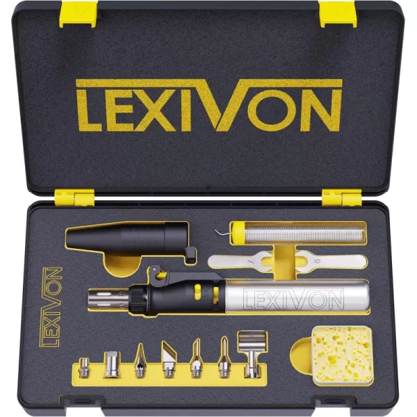 imageLEXIVON Butane Soldering Iron MultiPurpose Kit  Cordless SelfIgniting Adjustable Flame 7Tip Set  ProGrade LX770Iron Kit