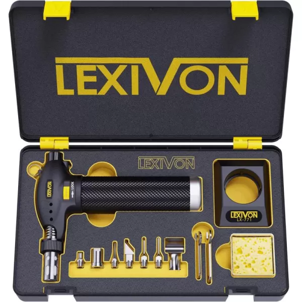 imageLEXIVON Butane Soldering Iron MultiPurpose Kit  Cordless SelfIgniting Adjustable Flame 7Tip Set  ProGrade LX770Torch Kit