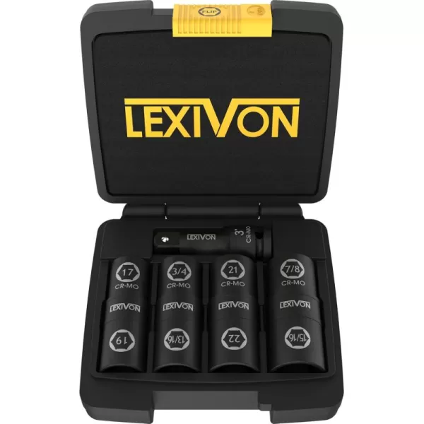 imageLEXIVON Lug Nut Impact Socket Set 12Inch Drive  Innovative 8IN4 Flip Socket Design Covers Most Commonly Used Inch ampamp Metric Wheel Nuts  CrMo Steel  Full Impact Grade LX11012 sockets Set  to 17 19 21  22mm  34  1316  78  1516