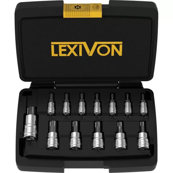 imageLEXIVON Tamper Proof Torx Bit Socket Set Premium S2 Alloy Steel  13Piece Security Star T8  T60 Set  Enhanced Storage Case LX146