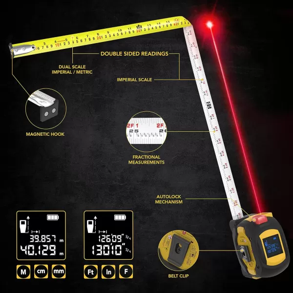 imageLEXIVON 2Pack 25Ft75m DuaLock Tape Measure  1Inch Wide Blade with Nylon Coating Matt Finish White ampamp Yellow Dual Sided Rule Print  FtInchFractionsMetric LX202130FT40m