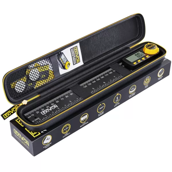 imageLEXIVON Aluminum Digital Angle Finder Gauge 10inch250mm MultiPurpose Protractor Includes XL Display and Rugged Zippered Pouch LXDAF1010inch250mm