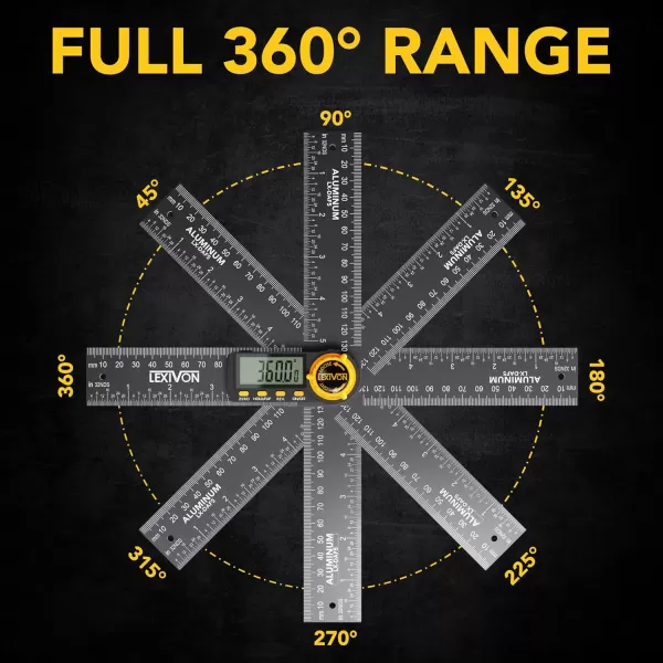 imageLEXIVON Aluminum Digital Angle Finder Gauge 10inch250mm MultiPurpose Protractor Includes XL Display and Rugged Zippered Pouch LXDAF105inch130mm