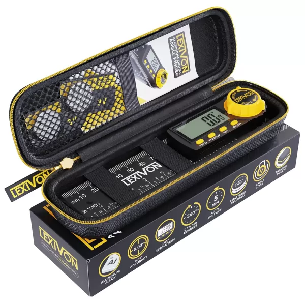 imageLEXIVON Aluminum Digital Angle Finder Gauge 10inch250mm MultiPurpose Protractor Includes XL Display and Rugged Zippered Pouch LXDAF105inch130mm