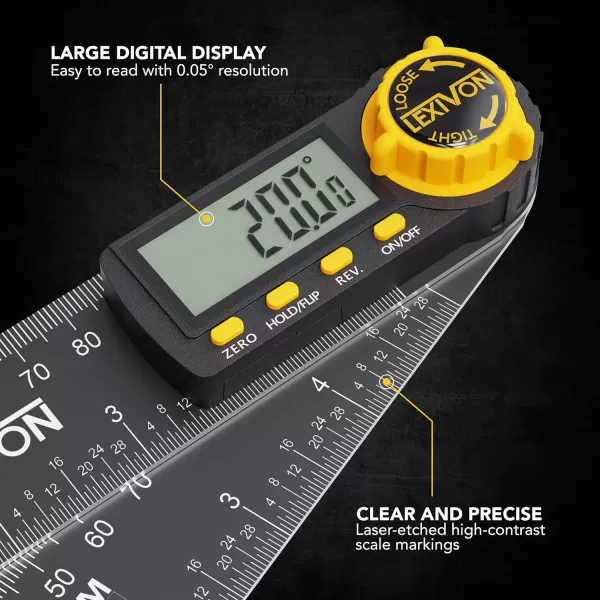 imageLEXIVON Aluminum Digital Angle Finder Gauge 10inch250mm MultiPurpose Protractor Includes XL Display and Rugged Zippered Pouch LXDAF105inch130mm