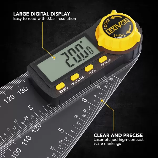 imageLEXIVON Aluminum Digital Angle Finder Gauge 10inch250mm MultiPurpose Protractor Includes XL Display and Rugged Zippered Pouch LXDAF107inch180mm