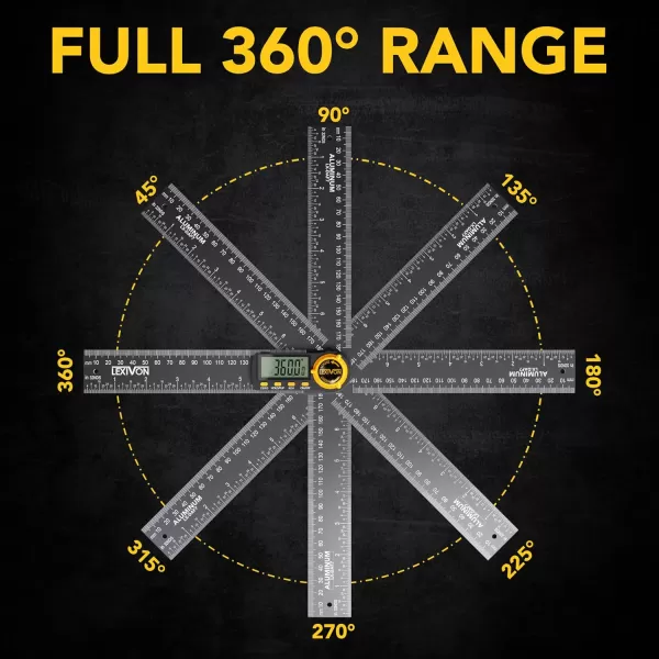 imageLEXIVON Aluminum Digital Angle Finder Gauge 10inch250mm MultiPurpose Protractor Includes XL Display and Rugged Zippered Pouch LXDAF107inch180mm
