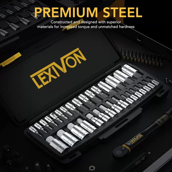 imageLEXIVON Master HEX Bit Socket Set Complete 32Piece made from Premium S2 Alloy Steel  Impact Grade Socket Adapter Set 3quot Extension Bit With Holder  3Piece 14quot 38quot and 12quot Drive