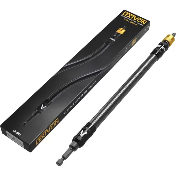 imageLEXIVON Drill Bit Holder 12Inch Flexible Extension QuickRelease with 14Inch Hex Shank  Rated for 3600 RPM Guaranteed High Performance LX50112 Flexible Bit Holder