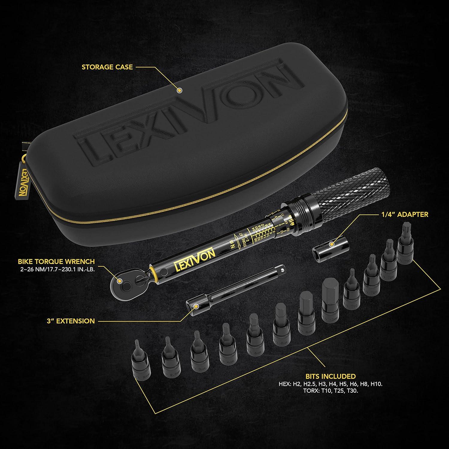 imageLEXIVON Bike Torque Wrench 14Inch Drive Newton Meter  72Tooth Gear DualDirection Click Type 226 Nm 1772301 inlb  Portable for Road ampamp Mountain Bicycles LX190Bike Torque wrench kit