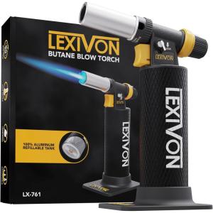 imageLEXIVON Butane Blow Torch HeavyDuty Refillable Lighter with Adjustable Flame and ProGrade Aluminum Tank  Ideal for Soldering and Kitchen Tasks LX761Butane Heavy Duty Torch