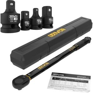 imageLEXIVON 12Inch Drive Click Torque Wrench 10150 FtLb1362035 Nm  Impact Socket Adapter and Reducer 4Piece Set  14quot  38quot  12quot