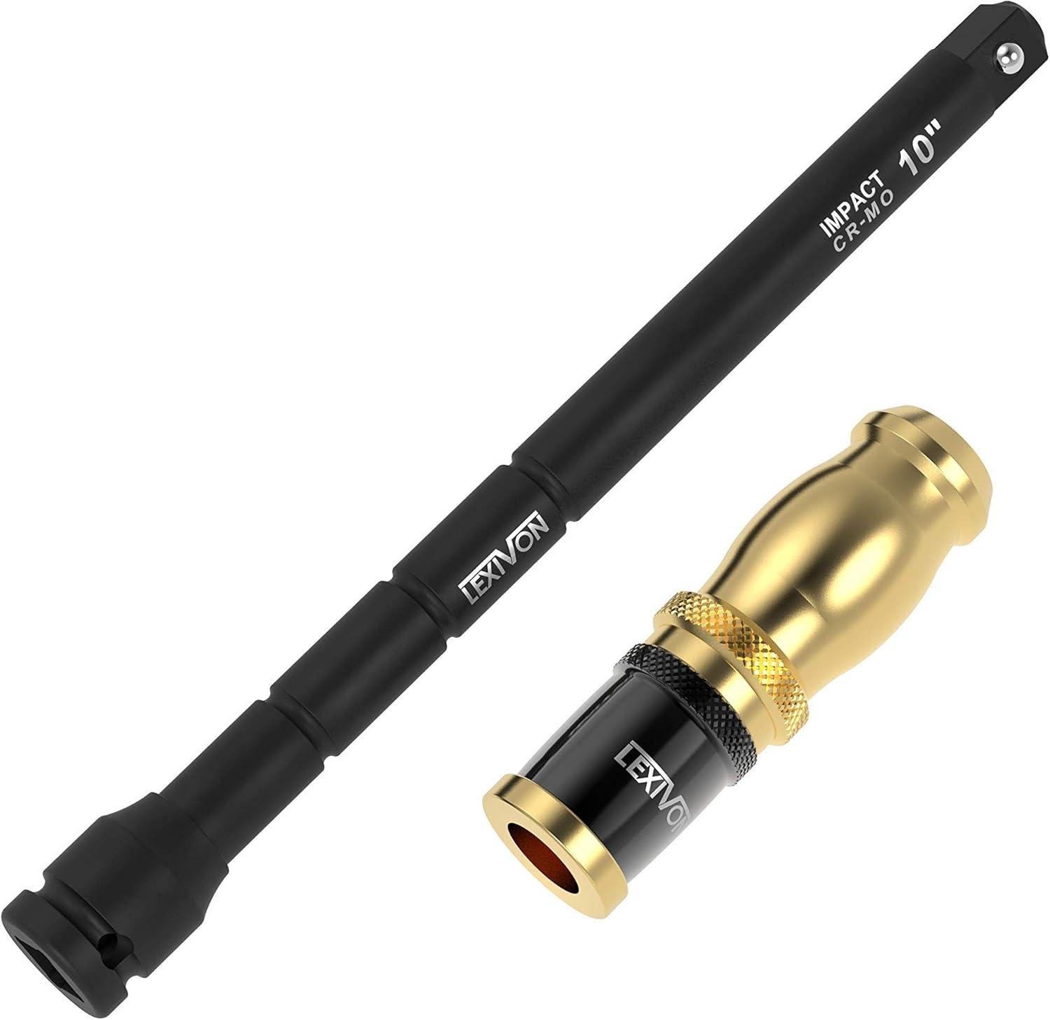 imageLEXIVON 10Inch Speed Collar Extension Bar and 12Inch Lug Nut Impact Socket Set  6 Total Lug Nut Sizes CrMo Steel  Fully Impact Grade