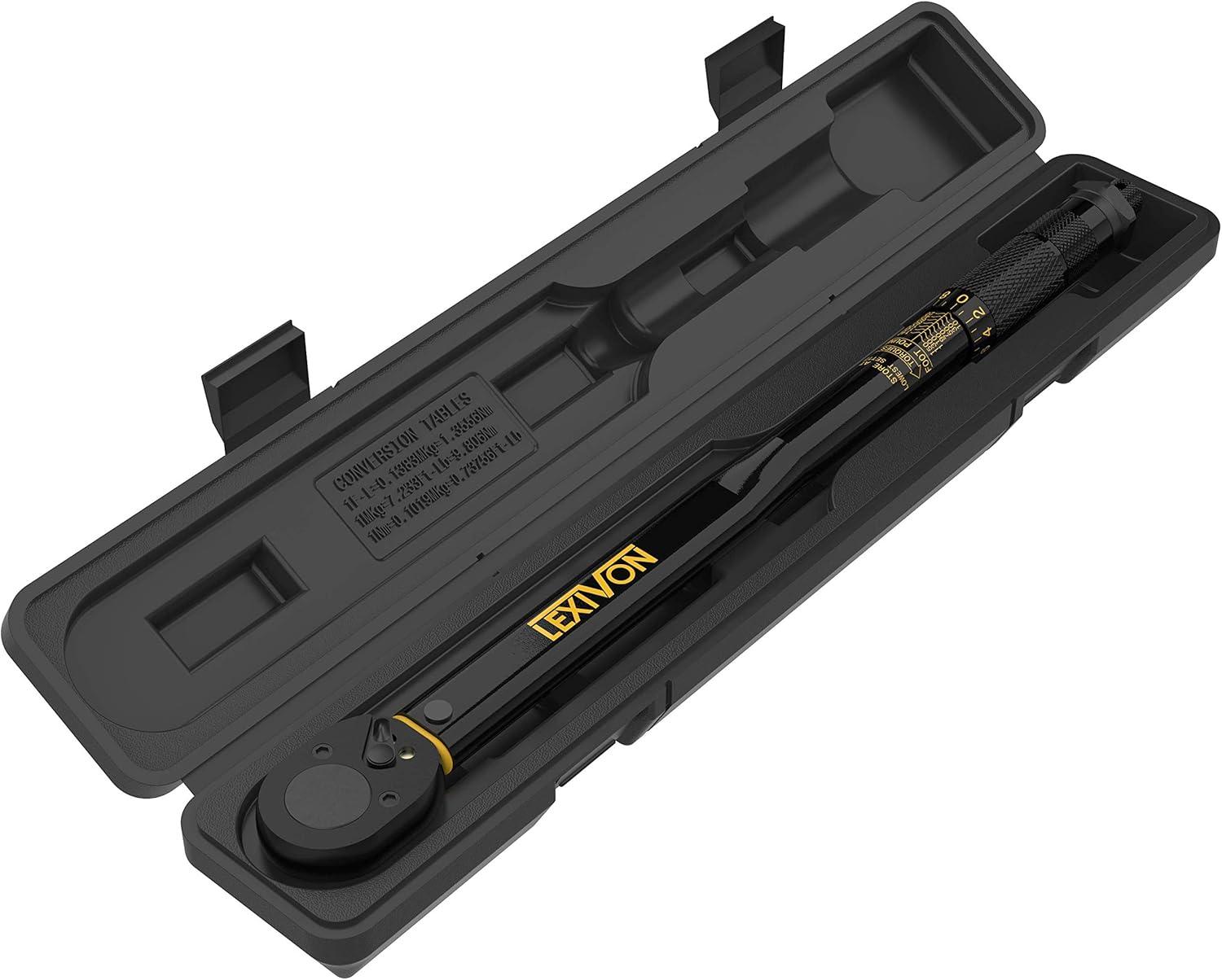 imageLEXIVON 12Inch Drive Click Torque Wrench 10150 FtLb1362035 Nm  Set of 12Inch Flip Impact Socket 6 Total Lug Nut Sizes