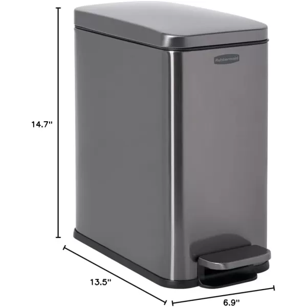 imageRubbermaid 26Gallon Charcoal Stainless Steel Wastebasket Slim SpaceSaving Design Ideal for HomeOfficeBathroomSlim StepOn