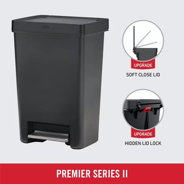 imageRubbermaid Premier Series II Stepon Trash Can for Home and Kitchen with Lid Lock and Slow Close 13 Gallon Charcoal for HomeKitchenHotelLobbyOffice13G  Classic Plastic