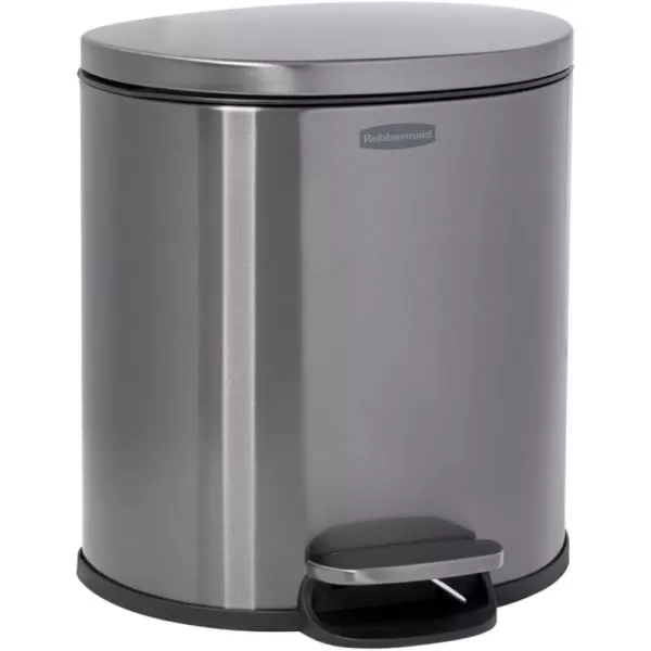 imageRubbermaid 26Gallon Charcoal Stainless Steel Wastebasket Slim SpaceSaving Design Ideal for HomeOfficeBathroomSemiRound StepOn