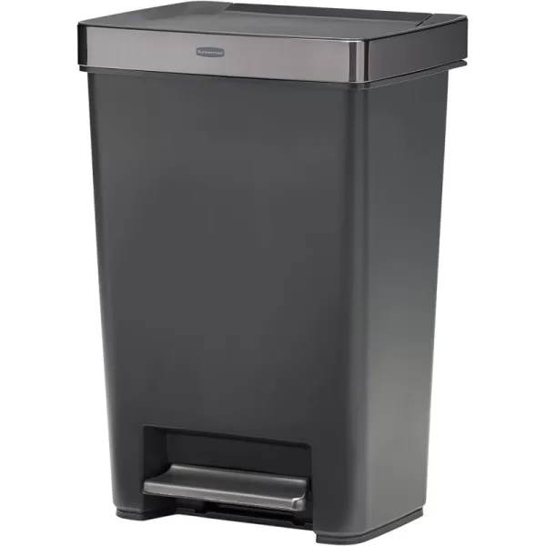 imageRubbermaid Premier Series II Stepon Trash Can for Home and Kitchen with Lid Lock and Slow Close 13 Gallon Charcoal for HomeKitchenHotelLobbyOffice13G  Metal Rim